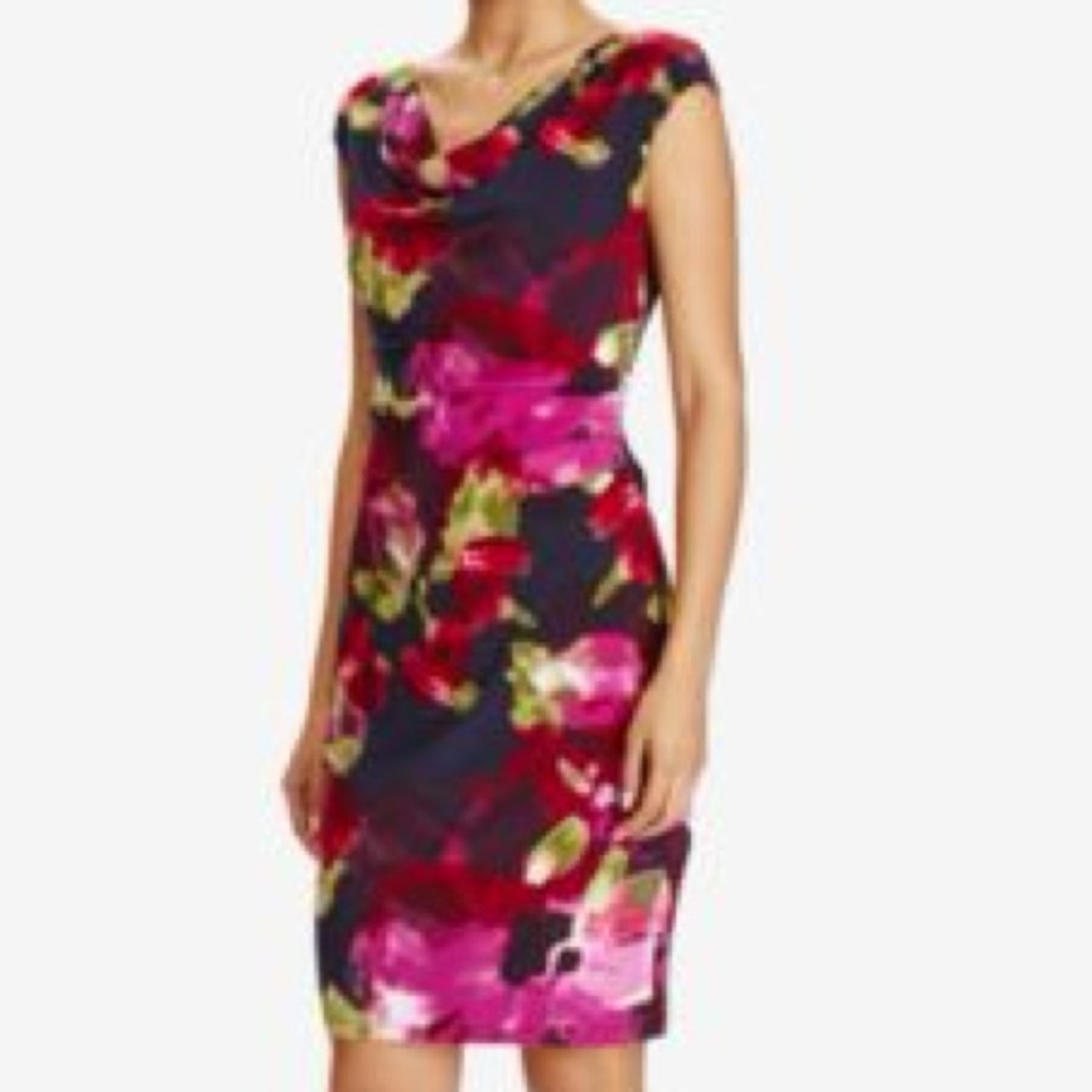 Ralph Lauren Red and Black Floral Midi Dress